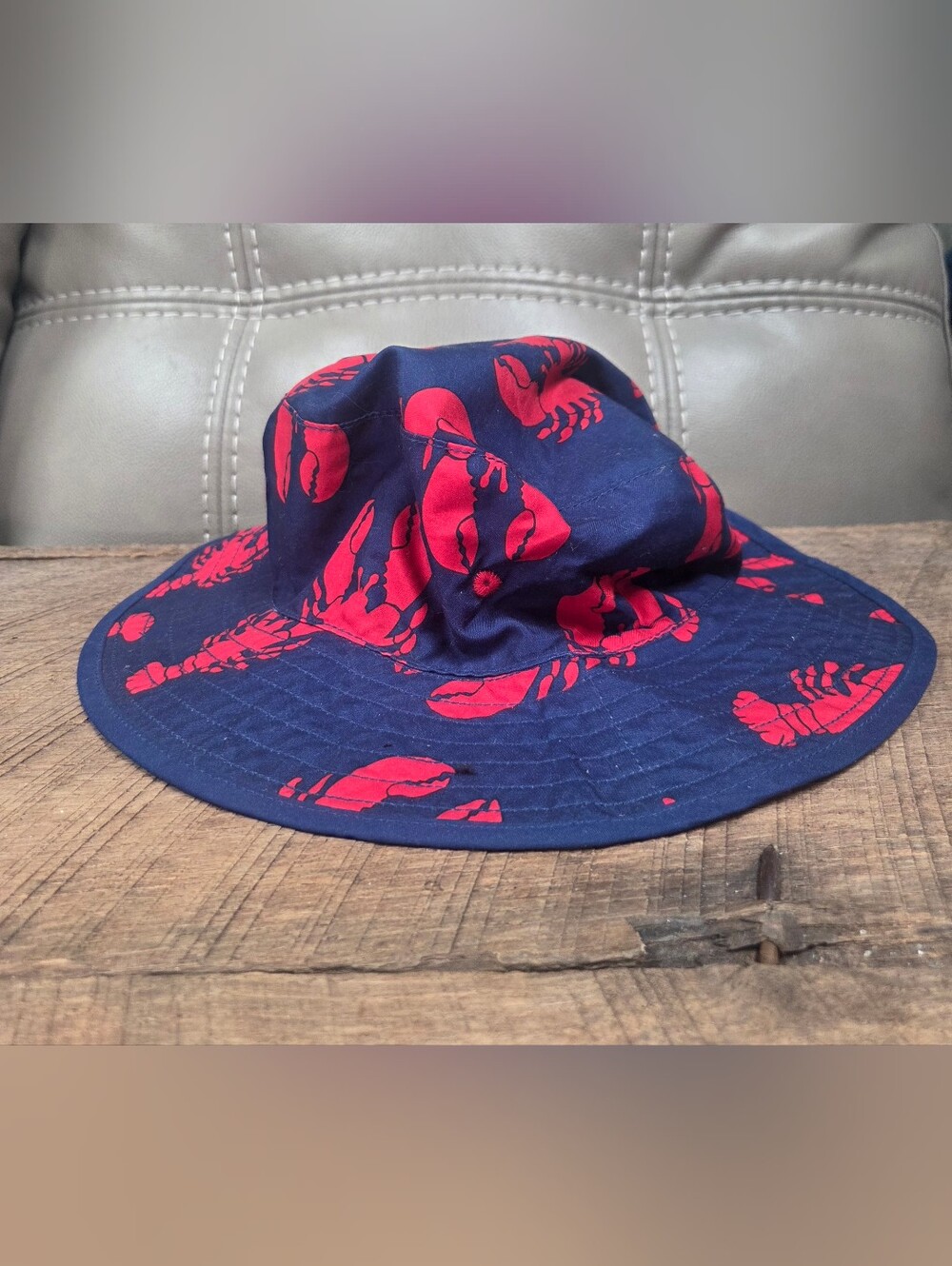 Kids Gymboree Navy Bucket Hat with Red Lobster Print Sz L ~ Bin 1L